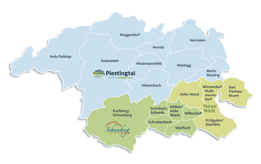 Regionskarte mit allen 19 Gemeinden